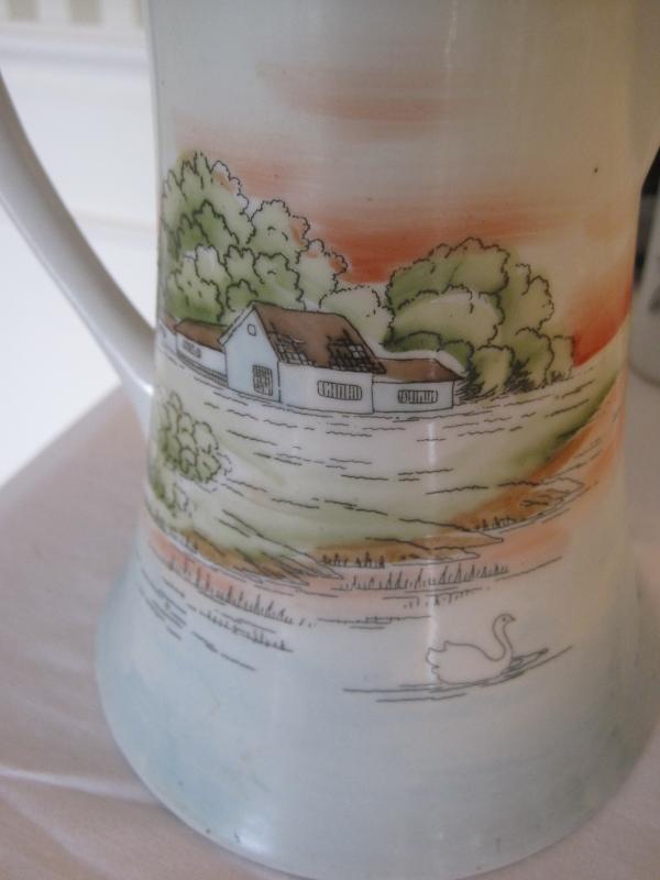 NIPPON CHOCOLATE POT WITH LAKE SCENE-HANDPAINTED MARKED MADE IN NIPPON