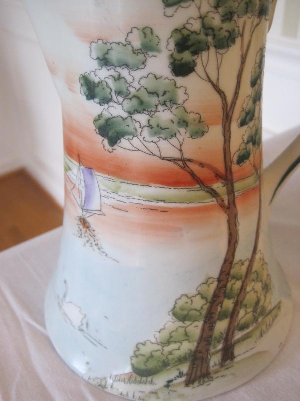 NIPPON CHOCOLATE POT WITH LAKE SCENE-HANDPAINTED MARKED MADE IN NIPPON