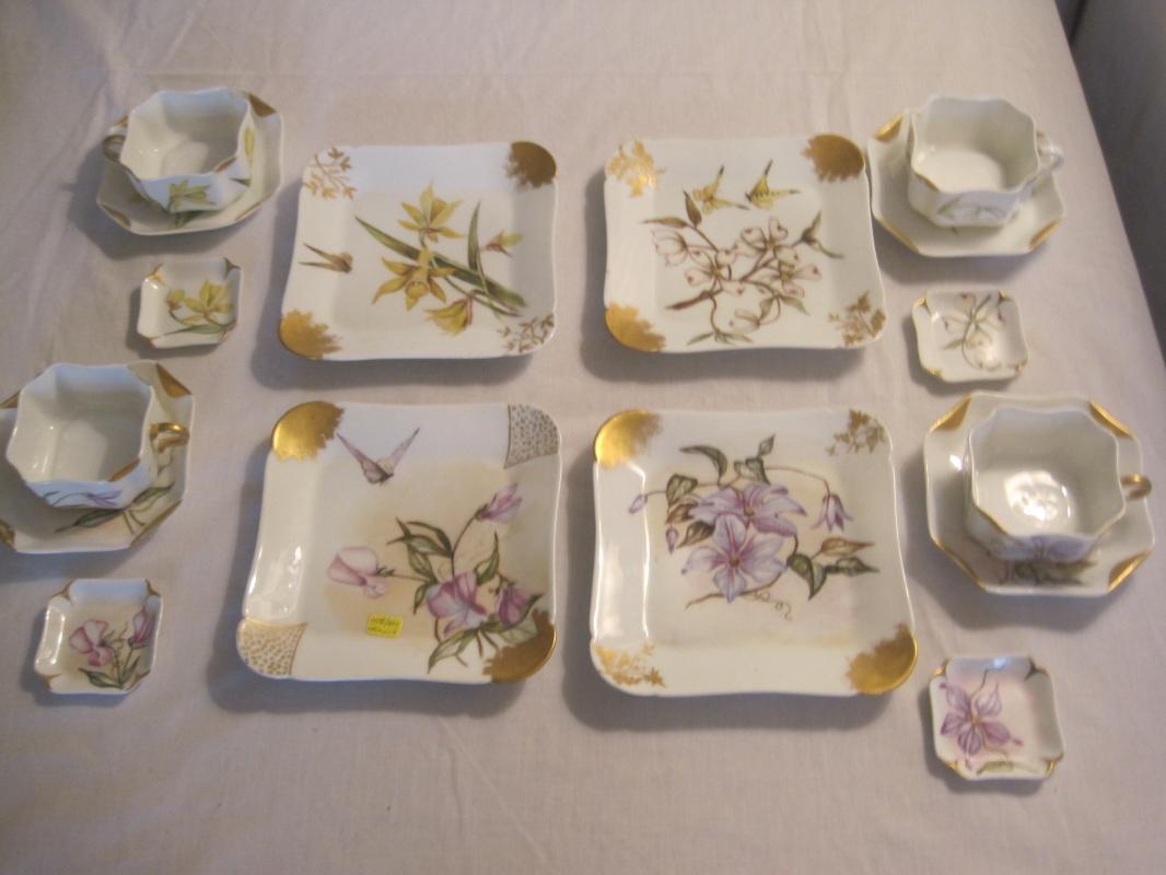 HAVILAND LIMOGES CFH/GDM STAMP STUNNING SNACK SET FOR 4 HAND-PAINTED GILDED
