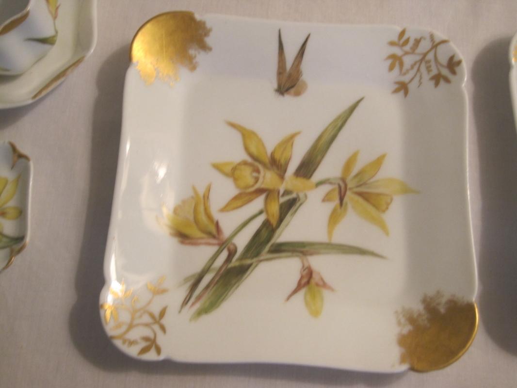 HAVILAND LIMOGES CFH/GDM STAMP STUNNING SNACK SET FOR 4 HAND-PAINTED GILDED