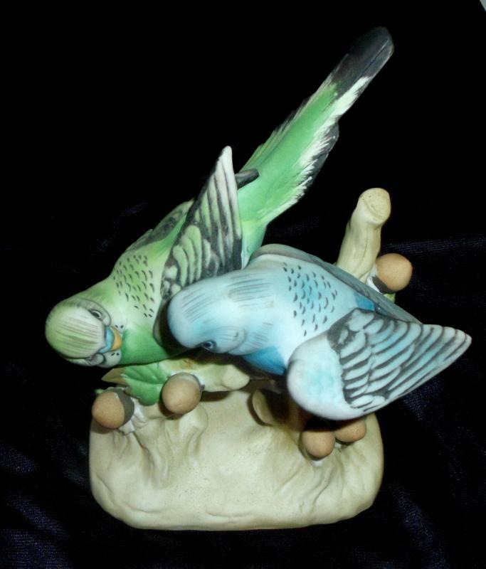 Bisque Statue Of Two Parakeets