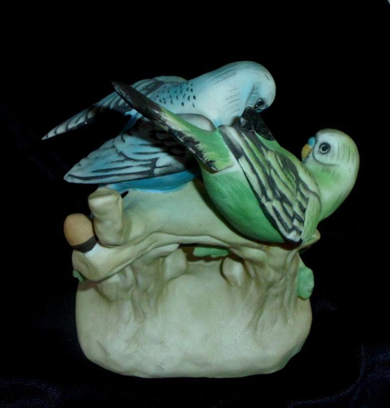 Bisque Statue Of Two Parakeets