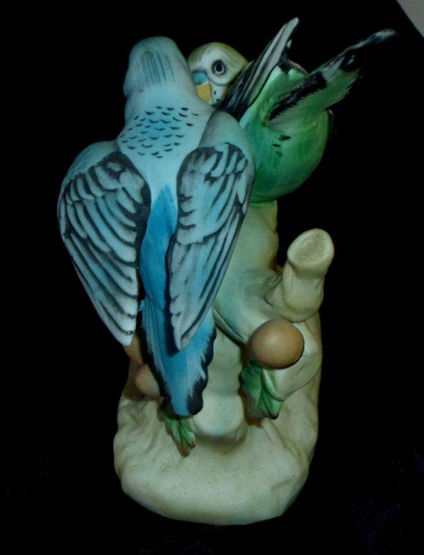 Bisque Statue Of Two Parakeets