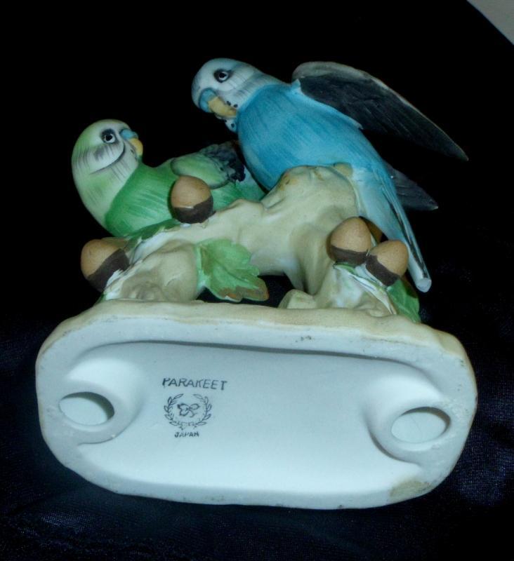 Bisque Statue Of Two Parakeets
