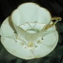 Bone China Mustache Cup, Gold Embelished, Signed Cup & Saucer