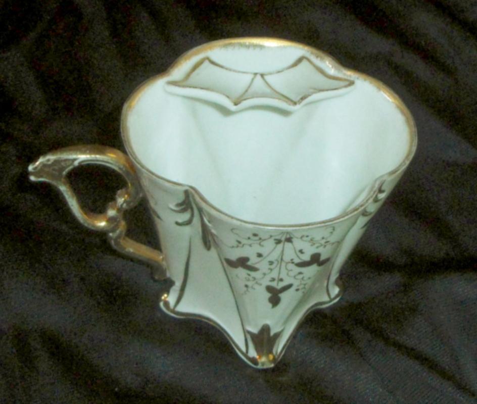 Bone China Mustache Cup, Gold Embelished, Signed Cup & Saucer