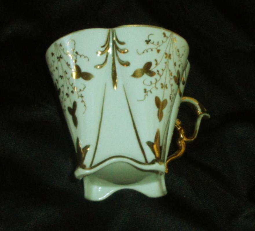 Bone China Mustache Cup, Gold Embelished, Signed Cup & Saucer