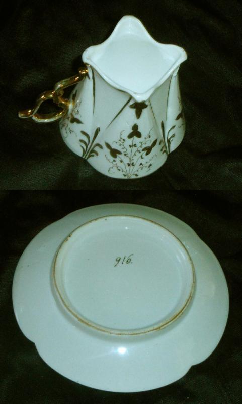 Bone China Mustache Cup, Gold Embelished, Signed Cup & Saucer
