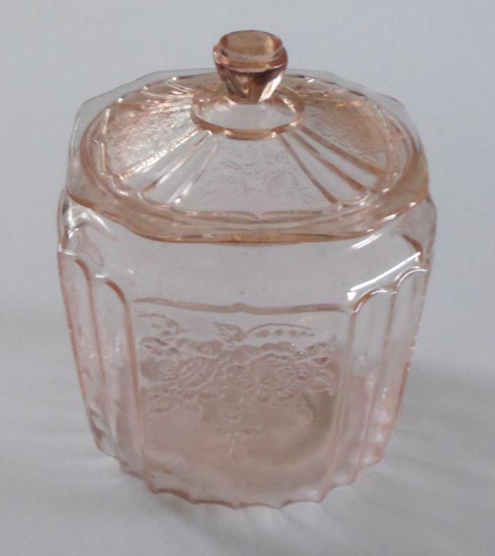 Mayfair Pink Depression Glass Cookie Jar and Lid