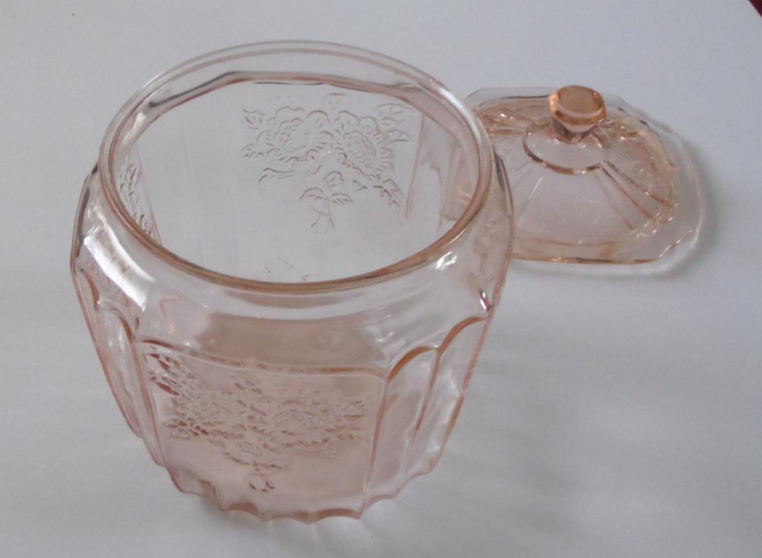 Mayfair Pink Depression Glass Cookie Jar and Lid