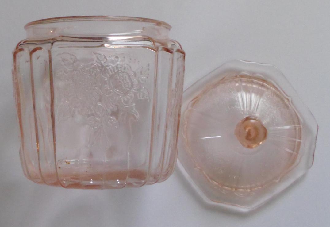 Mayfair Pink Depression Glass Cookie Jar and Lid