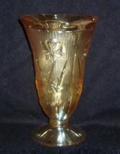 IRIS AND HERRINGBONE CARNIVAL GLASS VASE, MARIGOLD