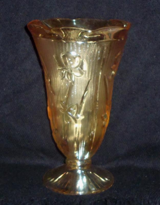 IRIS AND HERRINGBONE CARNIVAL GLASS VASE, MARIGOLD