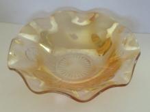 IRIS AND HERRINGBONE CARNIVAL GLASS BOWL, MARIGOLD