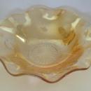 IRIS AND HERRINGBONE CARNIVAL GLASS BOWL, MARIGOLD