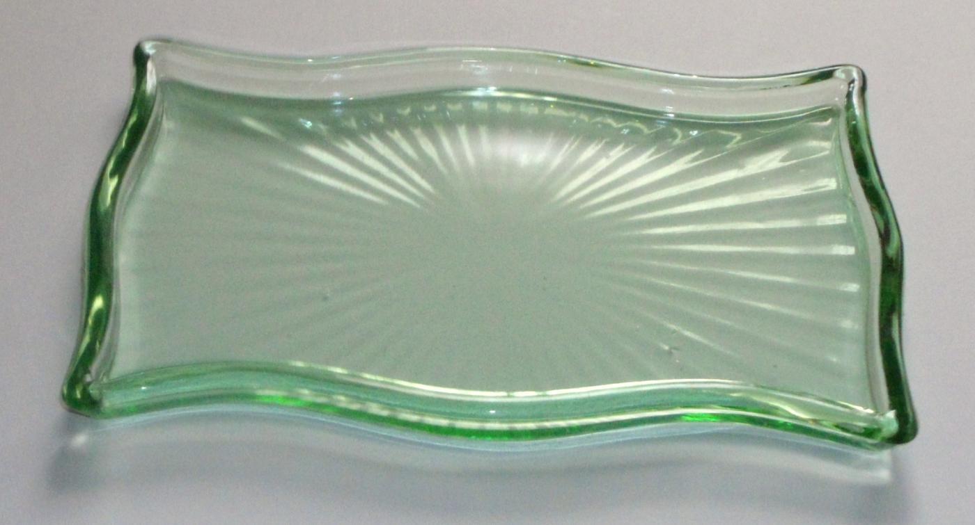 Green Depression Glass Creamer, Sugar Bowl, and Tray