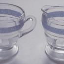 Depression Clear Glass w/ Blue Gold Trim Creamer and Sugar Bowl