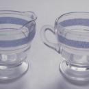 Depression Clear Glass w/ Blue Gold Trim Creamer and Sugar Bowl