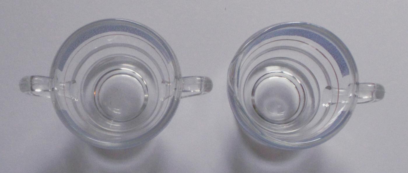 Depression Clear Glass w/ Blue Gold Trim Creamer and Sugar Bowl