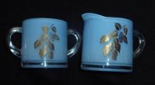 Vintage Creamer and Sugar Bowl - Gold Embellished