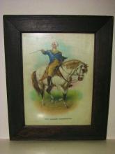 Early General George Washington Print On Silk Fabric Wooden Frame