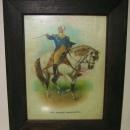 Early General George Washington Print On Silk Fabric Wooden Frame