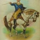 Early General George Washington Print On Silk Fabric Wooden Frame