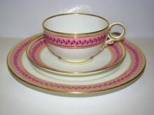 Royal Worcester England Elegant Pink & Gold Decorated 3 Piece Place Setting