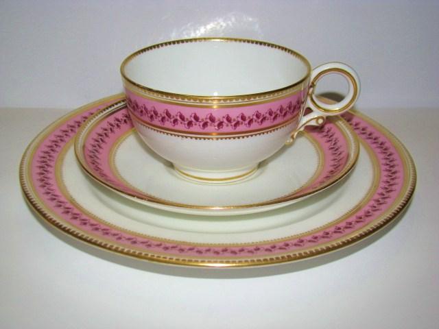 Royal Worcester England Elegant Pink & Gold Decorated 3 Piece Place Setting
