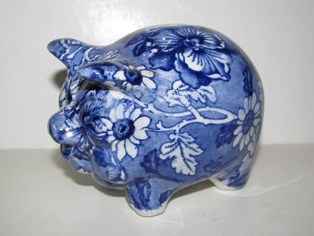Kent Staffordshire England Louis 14th. Blue Chintz Piggy Bank