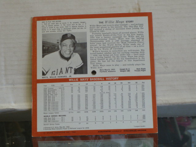 willie mays picture records 33 1/3 rpm stats from 1950 - 63