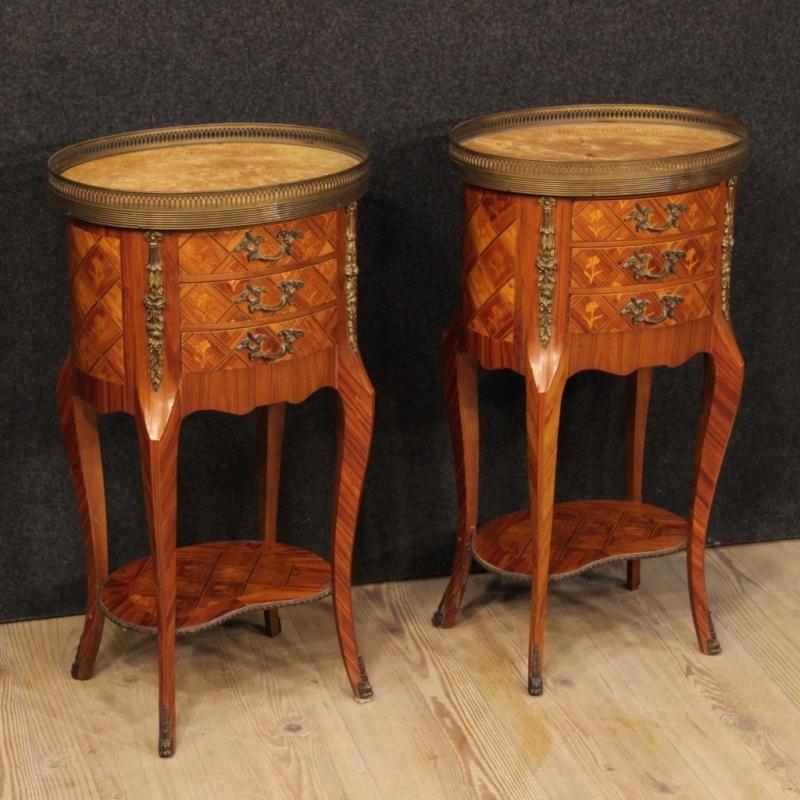 20th Century Pair Of French Inlaid Bedside Tables