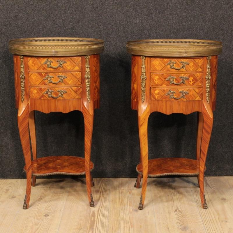 20th Century Pair Of French Inlaid Bedside Tables