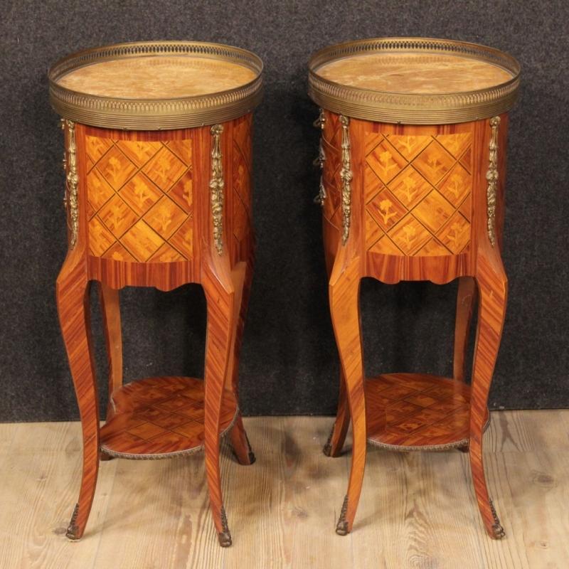20th Century Pair Of French Inlaid Bedside Tables