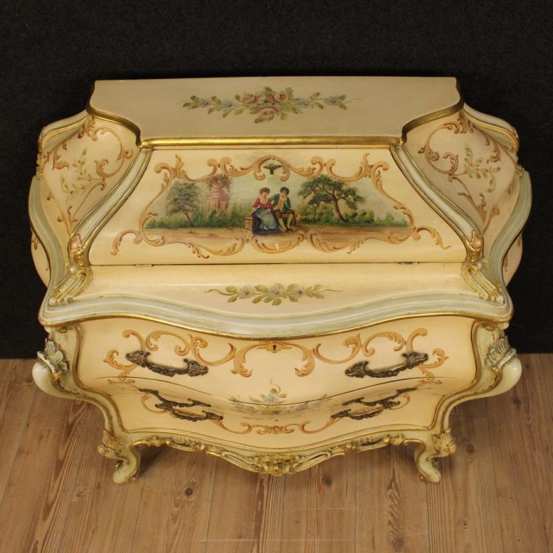 20th Century Venetian Lacquered, Gilded And Painted Bureau
