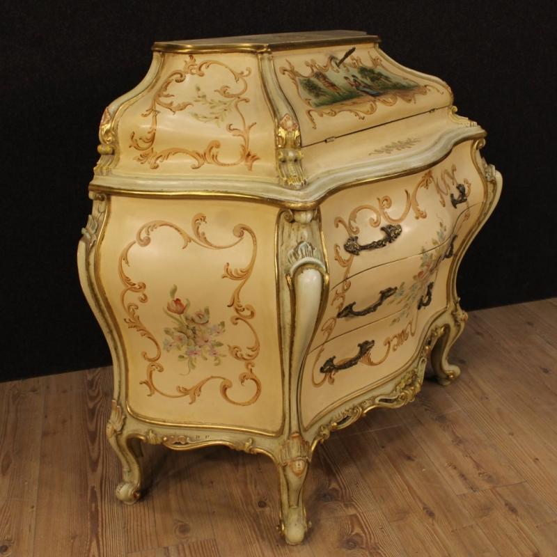 20th Century Venetian Lacquered, Gilded And Painted Bureau