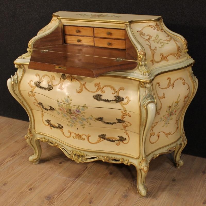 20th Century Venetian Lacquered, Gilded And Painted Bureau