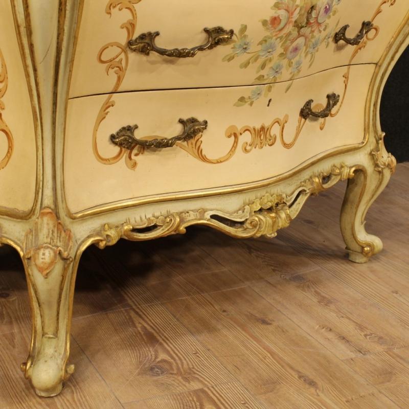 20th Century Venetian Lacquered, Gilded And Painted Bureau