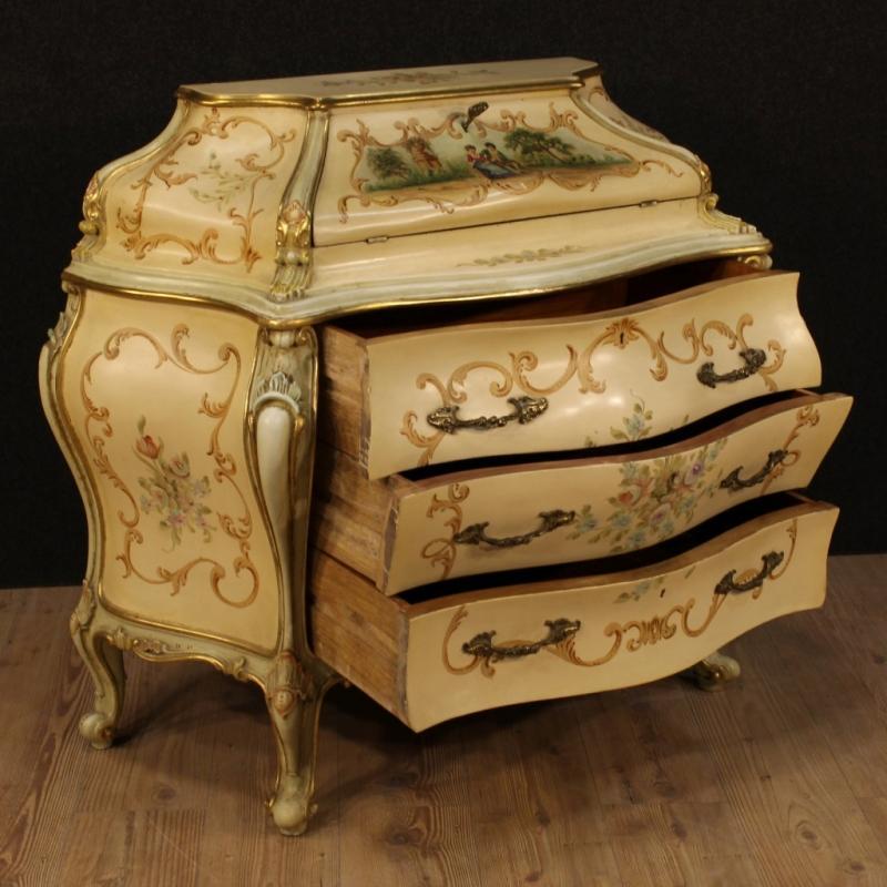 20th Century Venetian Lacquered, Gilded And Painted Bureau