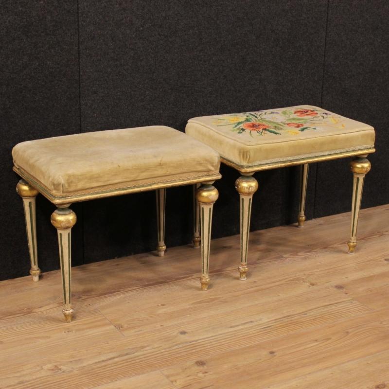 20th Century Pair Of Italian Lacquered And Gold Footstools
