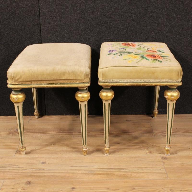 20th Century Pair Of Italian Lacquered And Gold Footstools