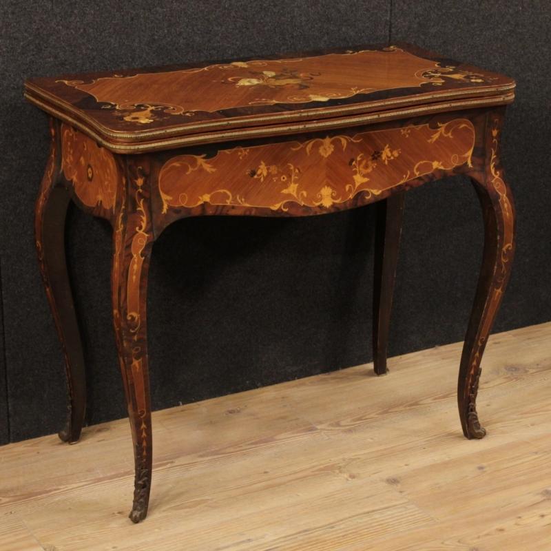 20th Century Italian Inlaid Card Table With Bronzes