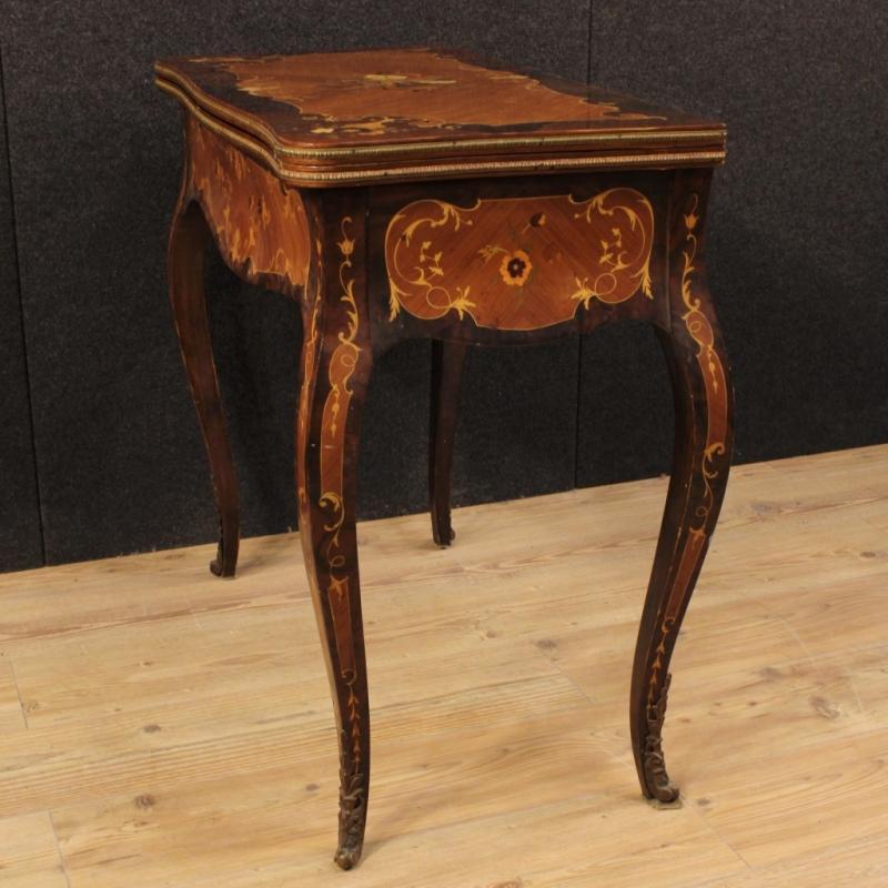 20th Century Italian Inlaid Card Table With Bronzes