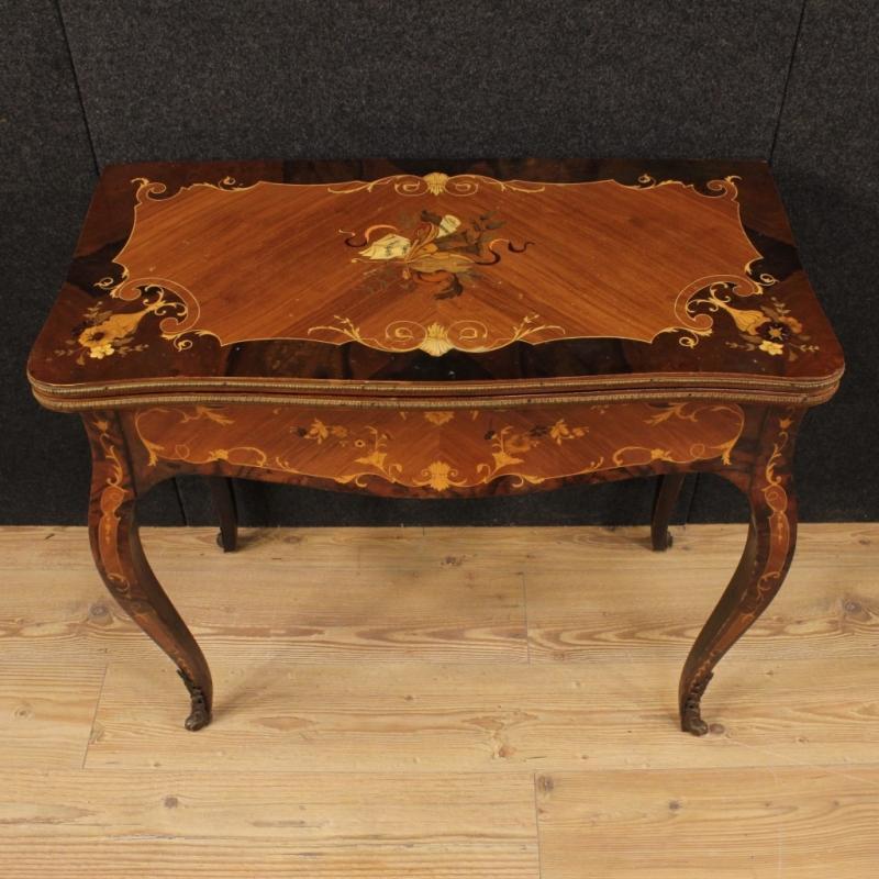 20th Century Italian Inlaid Card Table With Bronzes