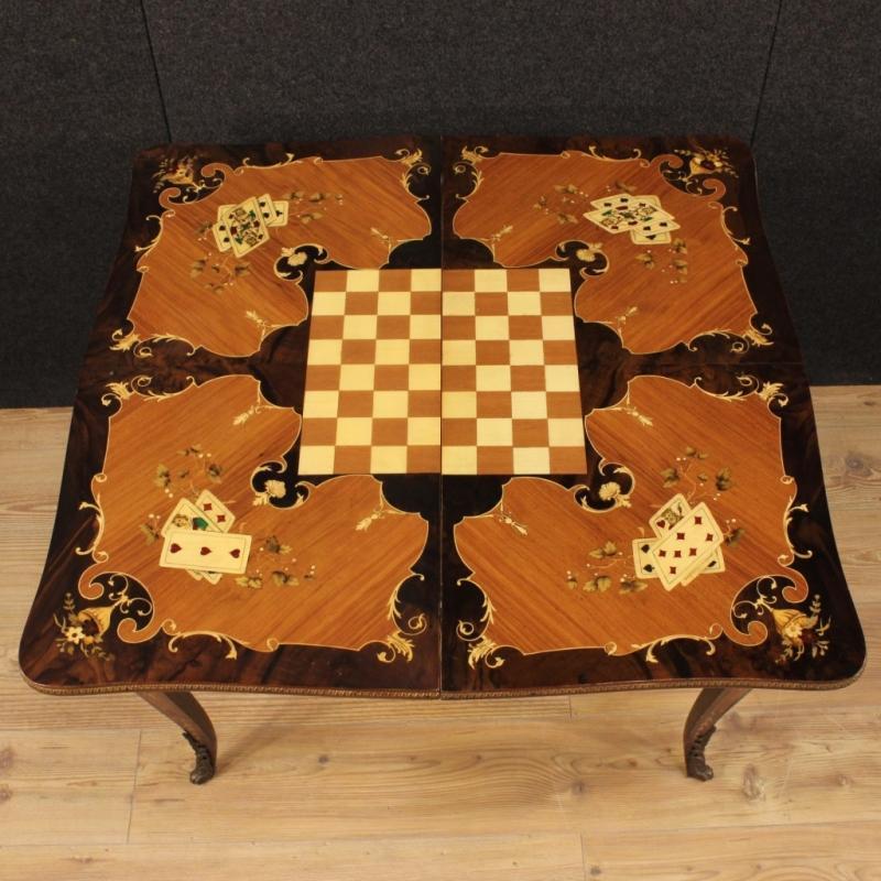 20th Century Italian Inlaid Card Table With Bronzes