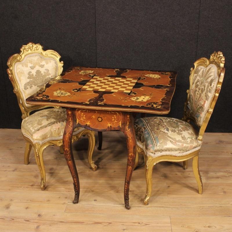 20th Century Italian Inlaid Card Table With Bronzes