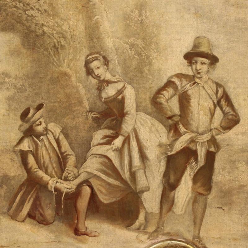 19th Century French Landscape Painting With Romantic Scene