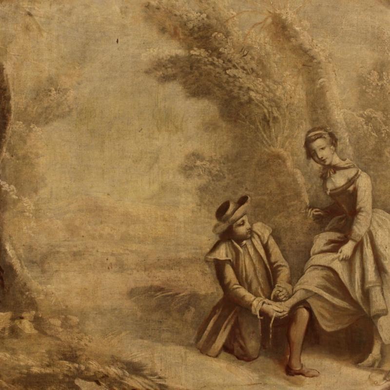 19th Century French Landscape Painting With Romantic Scene