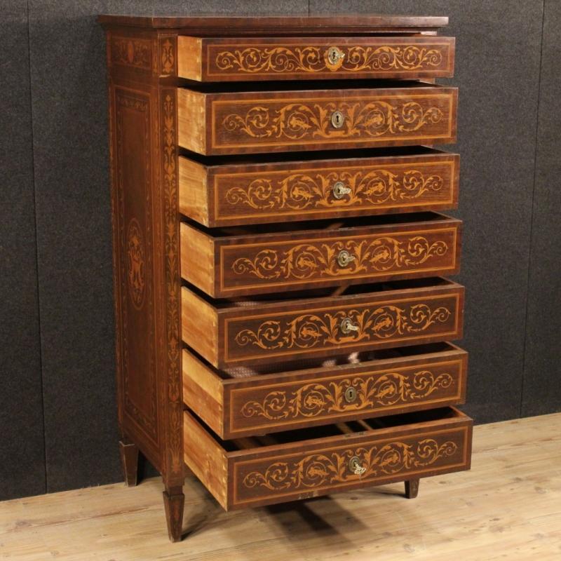 20th Century Italian Inlaid Tallboy In Louis XVI Style