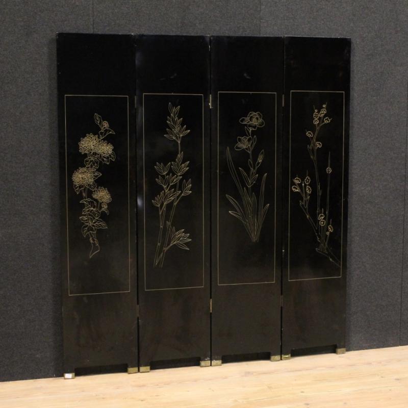 20th century French Lacquered And Painted Folding Screen